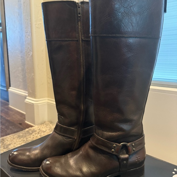 Frye Dark Brown Leather Tall Boots - Picture 1 of 12